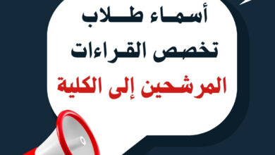 ننفرد بأسماء نتيجة قبول إختبار القدرات لطلاب تخصص القراءات بكلية القرآن الكريم