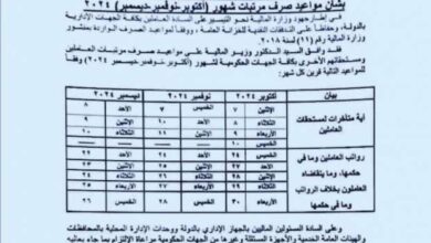 مواعيد صرف مرتبات شهري نوفمبر وديسمبر 2024 للعاملين بالدولة