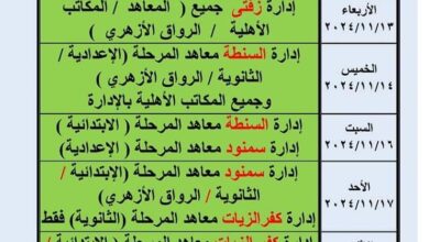 منطقة الغربية الأزهرية جدول المرحلة الأولية لمسابقة الأزهر لحفظ القرآن الكريم للعام الدراسي 1446هـ /2024-2025م